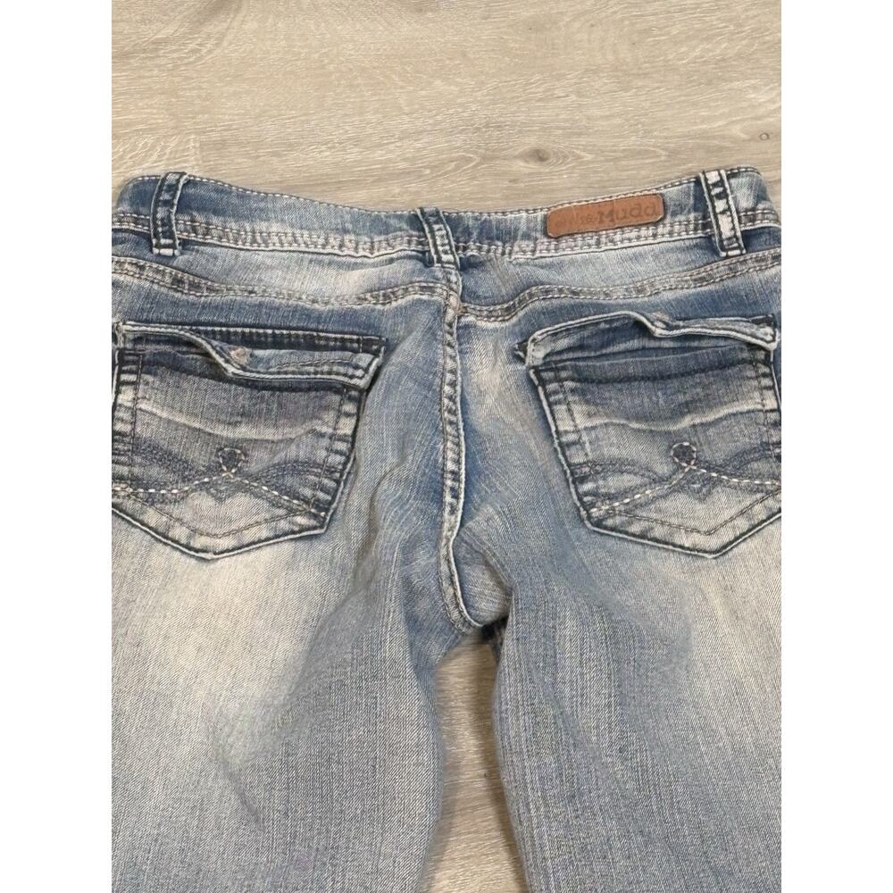 Vintage‎ Y2K Mudd Jeans Womens Size 14R Flare Leg low Rise Distressed Raw Denim - Picture 3 of 5